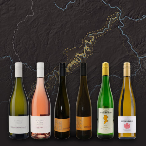 Weinpaket Mosel: Grauburgunder Klassik, Rotling Klassik, Riesling feinherb, Gewürztraminer, Saar-Riesling Alte Reben unfiltriert, Saarschiefer Riesling