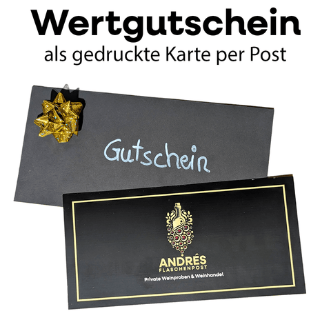 Wertgutschein - Als hochwertige Karte per Post - Andrés Flaschenpost - Andrés Flaschenpost