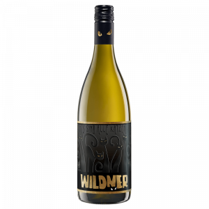 Flasche Wildner Wein mit Katzenmotiv