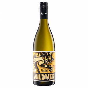 Flasche Riesling Wein mit künstlerischem Etikett