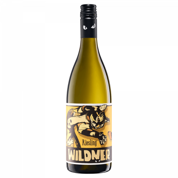 Flasche Riesling Wein mit künstlerischem Etikett