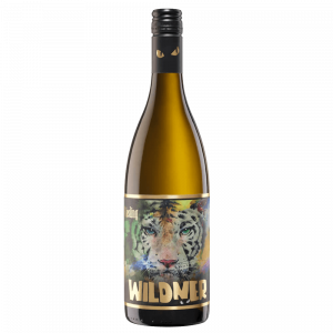 Weißweinflasche mit einem Tiger-Design