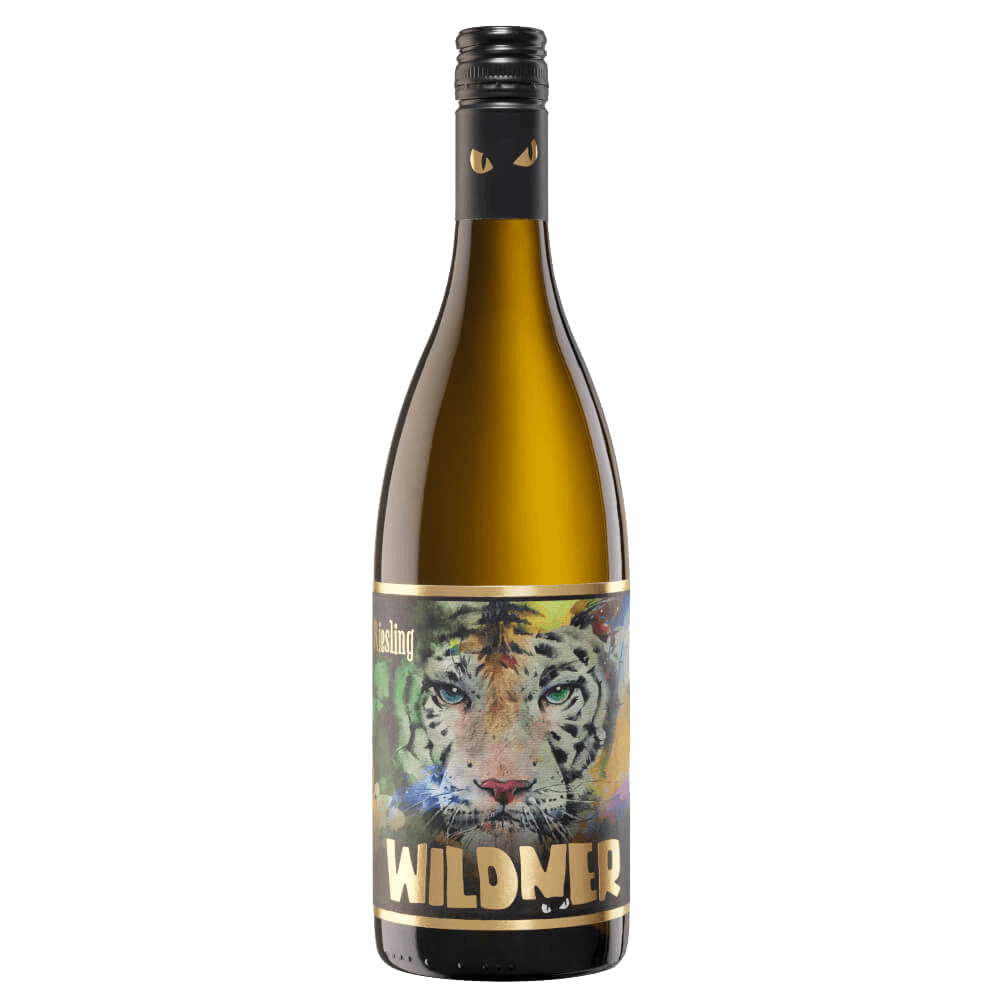 Weißweinflasche mit einem Tiger-Design
