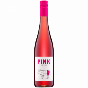 Flasche PINK Wein mit Schwein-Illustration