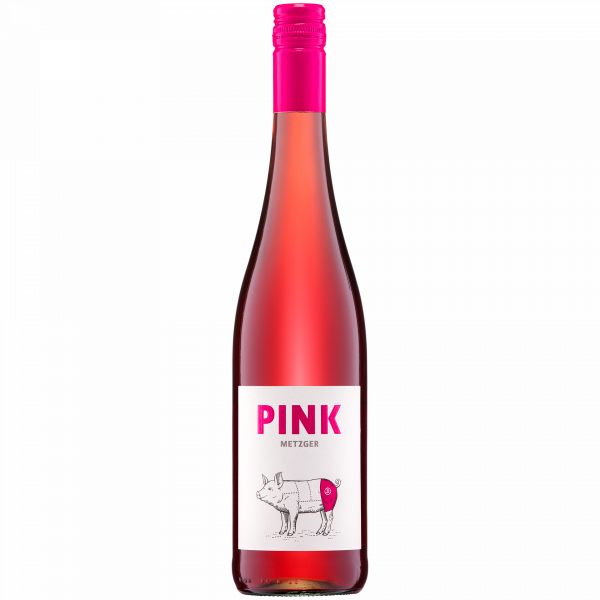 Flasche PINK Wein mit Schwein-Illustration