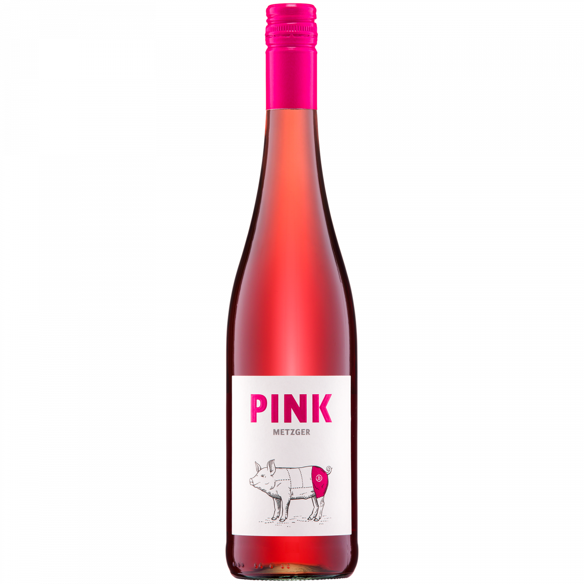 Flasche PINK Wein mit Schwein-Illustration
