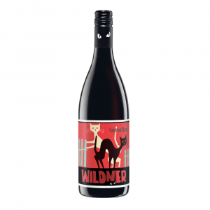 Flasche Rotwein Wildner Cabernet mit Katzenmotiv